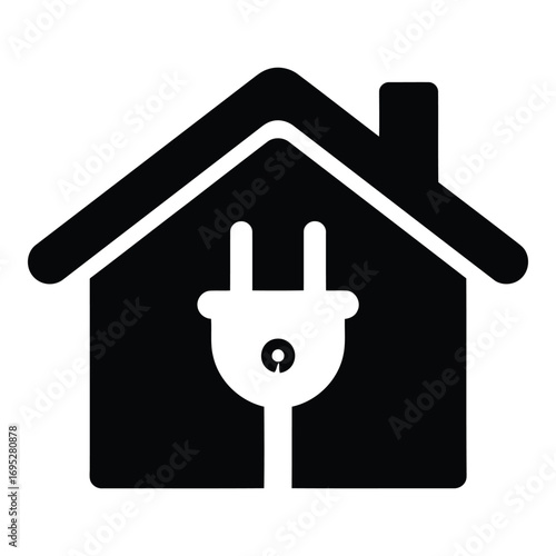 Art of house with an electric plug isolated on white background, symbolizing home energy, power supply, and domestic electricity for household appliances