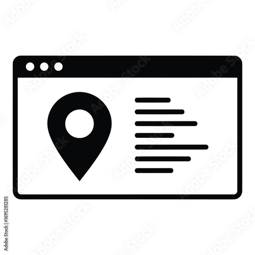 Art of map location pin on web browser isolated on white background, representing online search and navigation for addresses and destinations on the internet