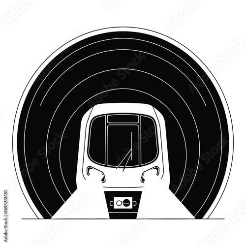Art of subway train emerging from a tunnel isolated on white background, representing urban transportation
