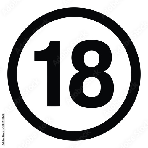 Art of age restriction symbol eighteen plus isolated on white background, indicating adult content