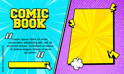 Retro pop art comic two color background. blank template in comic style. design for background, thumbnail in humor theme
