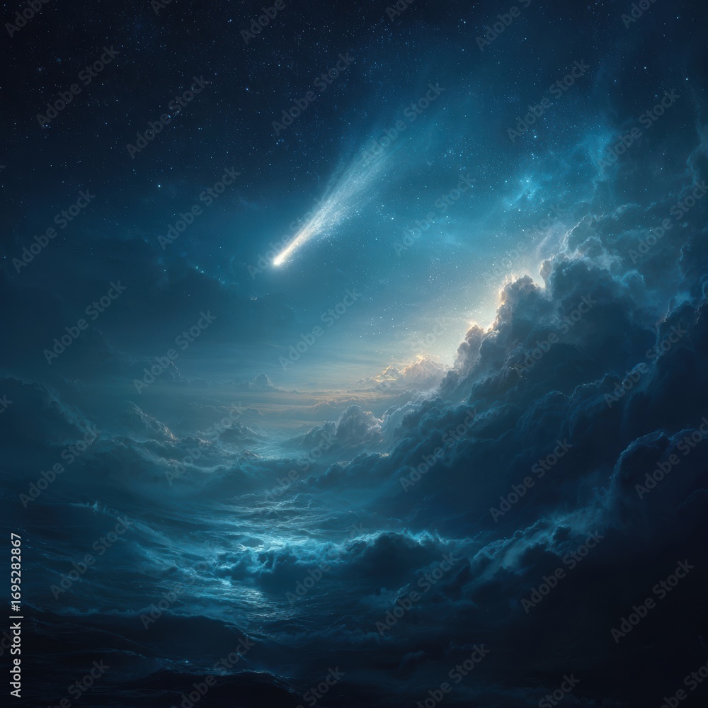 Fototapeta premium Celestial Comet Over a Dreamlike Seascape