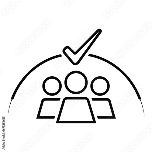 Art of team approval and agreement with check mark isolated on white background, symbolizing consensus and successful collaboration within the group