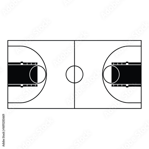 Art of top view of a basketball court isolated on white background, representing sport, competition, and recreational activity for team play and tournament matches