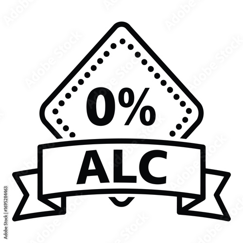 Art of alcohol free label isolated on white background for non alcoholic product with zero percent sign and ribbon banner design element