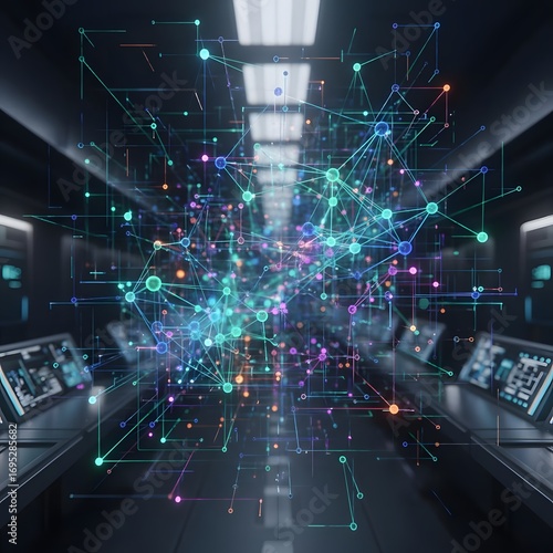 Illuminated Digital Network Connecting the Future with Bright Lights and Abstract Lines