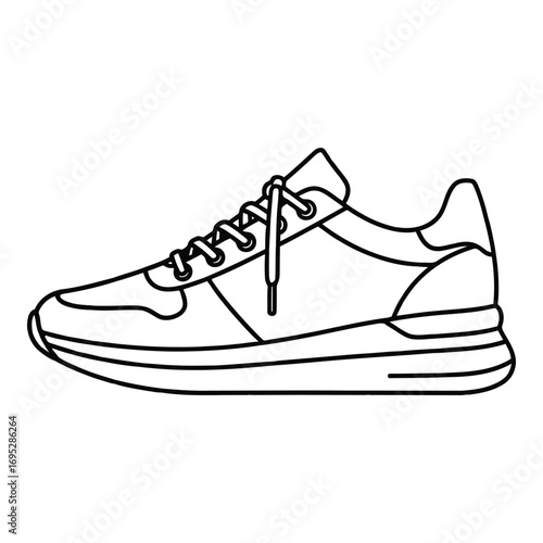 Art of modern athletic sneaker outline with a gradient color transition from blue to purple, isolated on white background