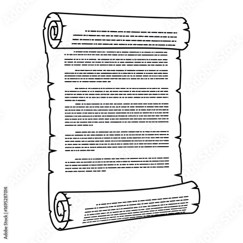 Art of an old rolled document with text, isolated on white background