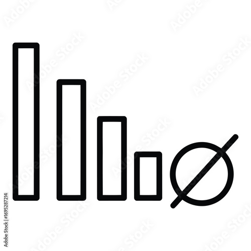 Art of signal strength indicator showing a decreasing level with a prohibition symbol, isolated on white background