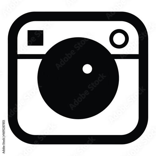 Art of vintage camera icon with a lens and flash, isolated on white background