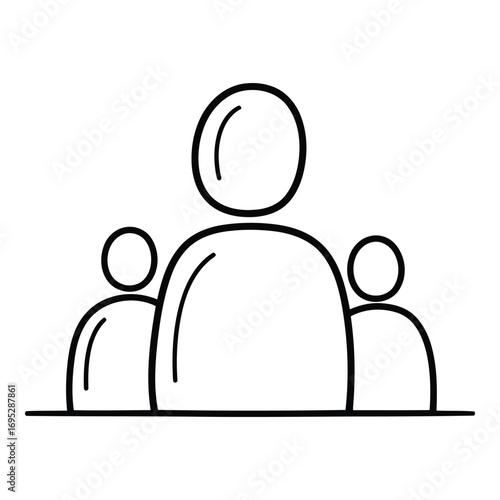 Of a group of people isolated on white background representing teamwork, collaboration, and community engagement in a simple line art style