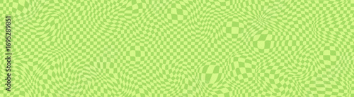 Green groovy psychedelic checkerboard seamless pattern. Retro y2k funky textures. Stock vector illustration in flat style.