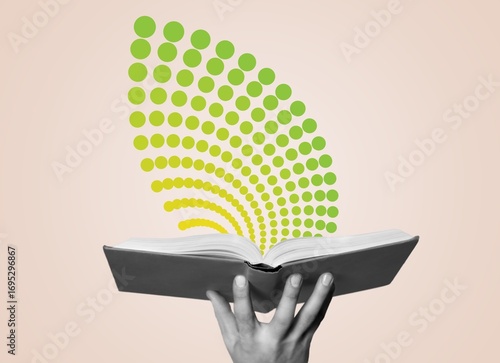 Composite sketch of huge hand hold book