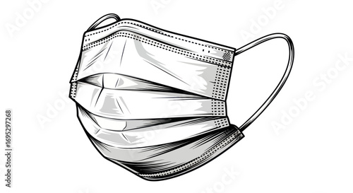 Detailed artistic illustration of a disposable face mask used as personal protection equipment