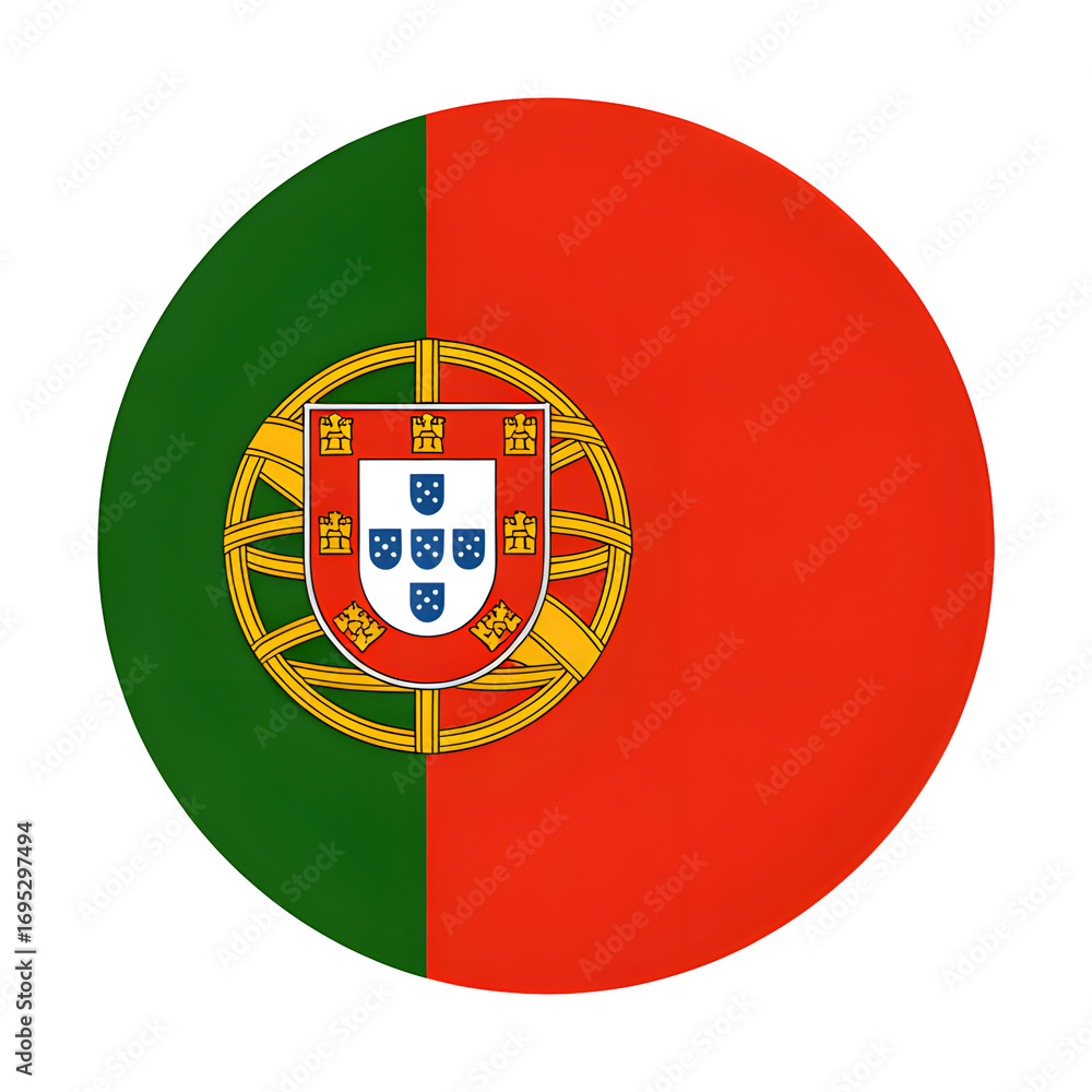 Obraz premium Round Portuguese flag emblem with vibrant colors, perfect for travel, tourism, and national pride campaigns