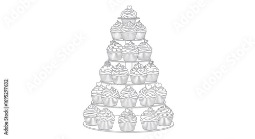 Elegant cupcake tower illustration featuring a delightful display of frosted treats perfect for
