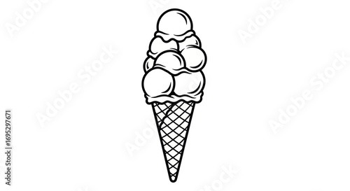 Elegant illustration of a towering ice cream cone showcasing multiple scoops of deliciousness