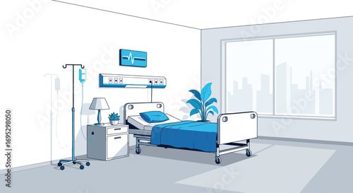 Illustration of a hospital room interior design conveying tranquility and modern medical care