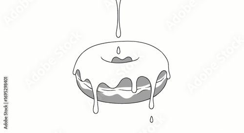 Monochrome frosted donut animation with dripping icing isolated on a plain background