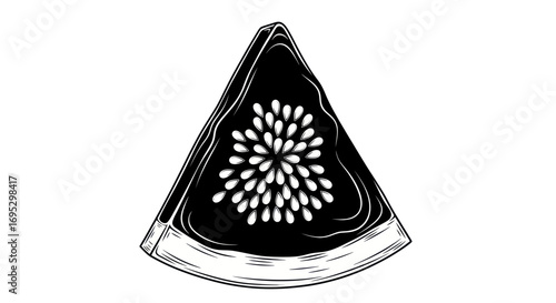 Monochrome fig segment sketch with delicate internal seed pattern representation a simple yet