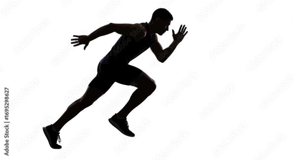 Obraz premium Silhouette of a determined athlete sprinting towards success against white backdrop