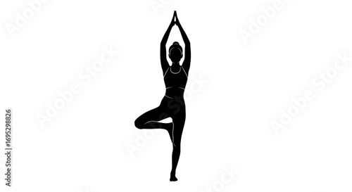 Silhouette of a woman in tree yoga pose conveying calmness, balance and wellness through