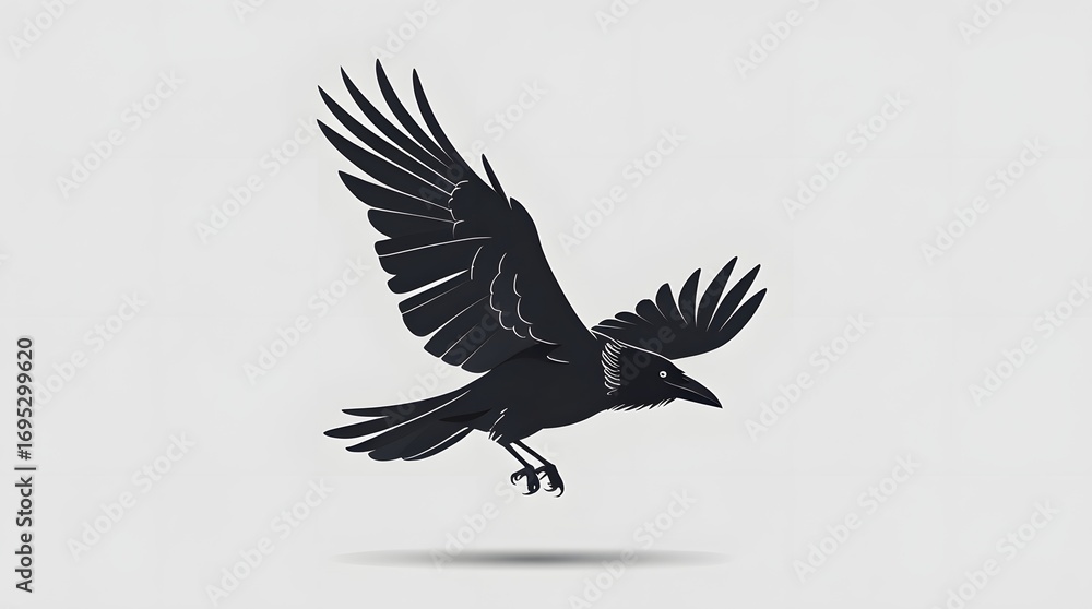 Fototapeta premium Minimalist vector illustration of raven bird&nbsp;flying
