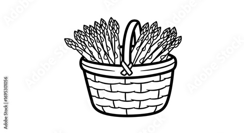 fresh asparagus in woven basket, farm to table, spring harvest, healthy eating, vegetable illustration