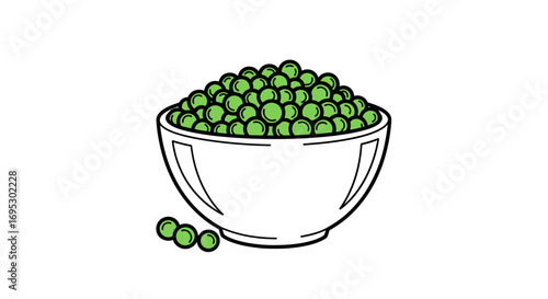 fresh green peas in bowl, healthy food illustration, vegan diet, vegetarian cuisine, simple graphic