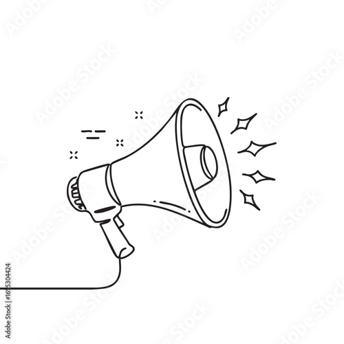 A minimalist line art illustration of a megaphone with sound waves, symbolizing important announcements, marketing campaigns, and effective communication strategies.