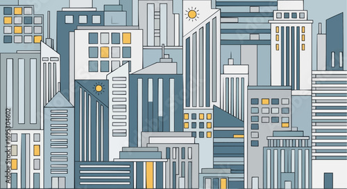 Cityscape illustration of modern architecture buildings skyscrapers urban landscape design with sunlight view vector