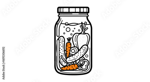 mason jar pickles, carrots, peppers fresh vegetable illustration