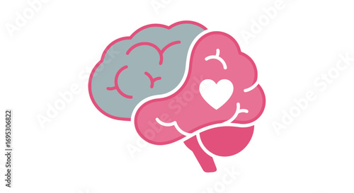 The duality of the human brain logic and emotion represented by a stylized brain graphic with a heart symbol
