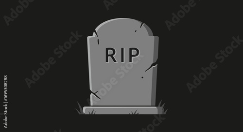 Gray tombstone with RIP inscription, simple graphic design.