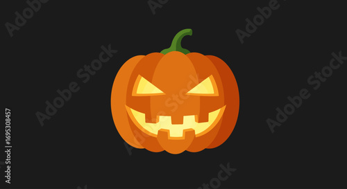 A glowing orange jack-o'-lantern with a carved, spooky face illuminates a dark background, symbolizing Halloween festivities.