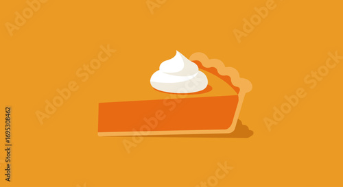 A slice of pumpkin pie with whipped cream, minimalist design.