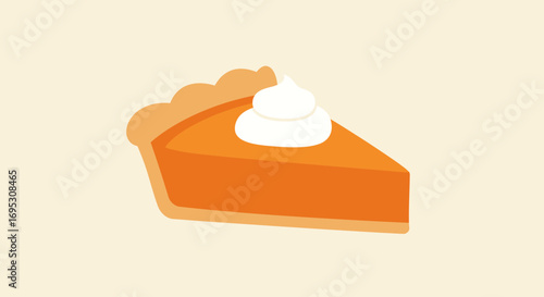 A slice of pumpkin pie with whipped cream topping, autumnal dessert.