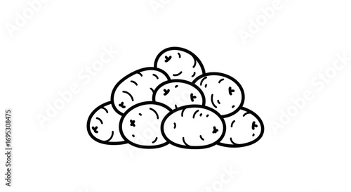 pile of potatoes simple line art drawing of potatoes, fresh produce, food illustration