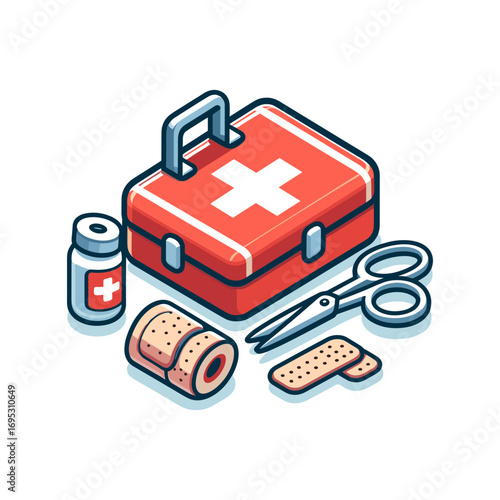 first aid kit icon with bandages and scissors
