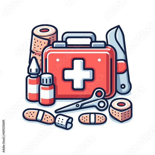 first aid kit icon with bandages and scissors