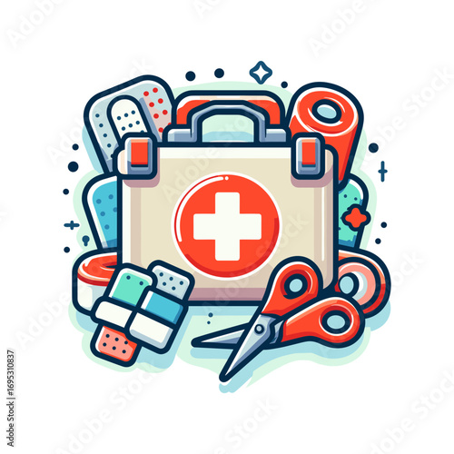 first aid kit icon with bandages and scissors