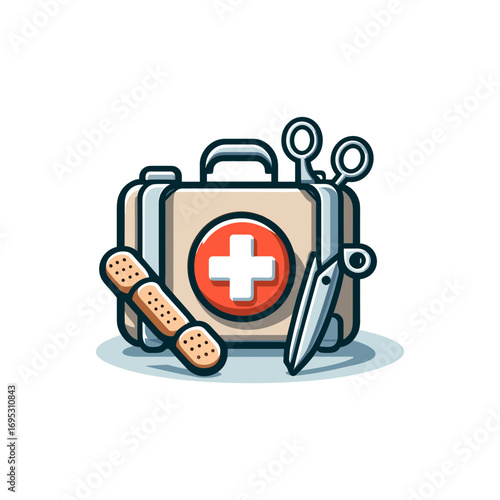first aid kit icon with bandages and scissors