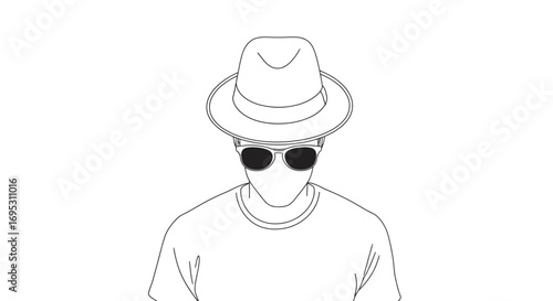 stylish man in fedora hat and sunglasses minimalist line art illustration