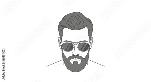 stylish man with beard and sunglasses profile illustration, masculine, cool, grey