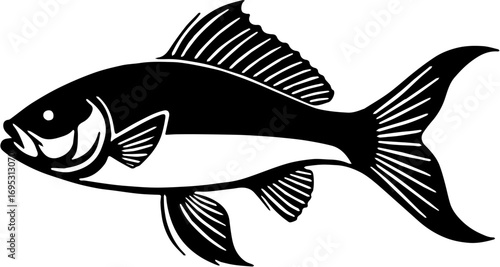 Fish Silhouette Black and White Vector Illustration