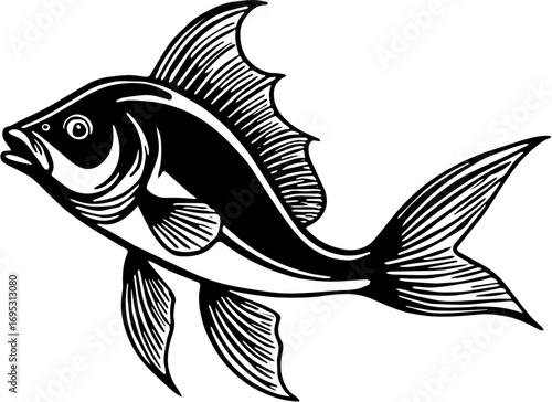 Fish Silhouette Black and White Vector Illustration