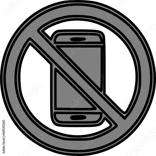 A graphic representation of a mobile phone inside a red circle with a diagonal line through it, indicating a prohibition.