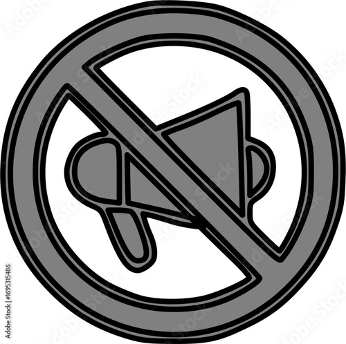 Gray circle with a megaphone crossed out.
