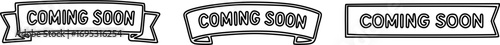 Three different 'Coming Soon' banners in a grayscale color scheme, each with a unique design.