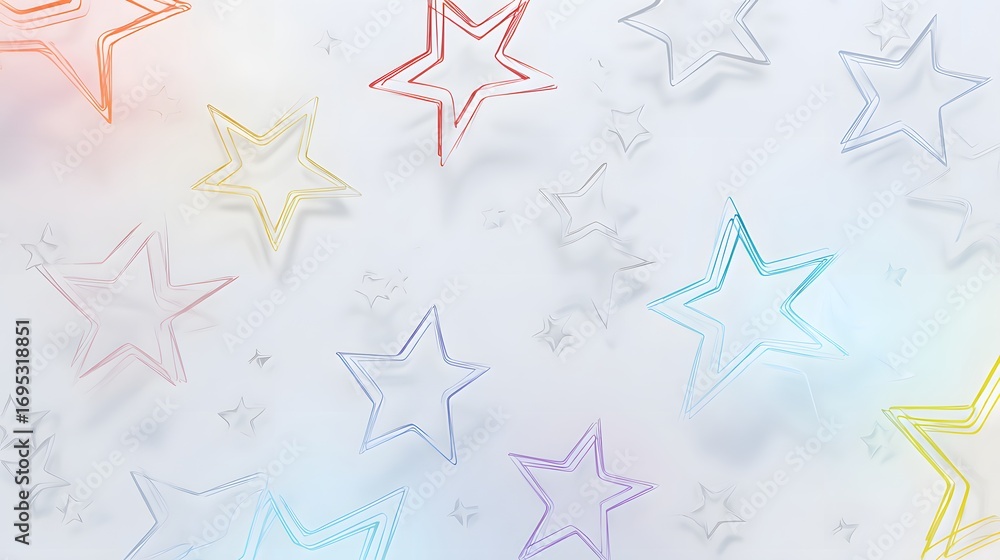 Fototapeta premium Multicolored translucent star shapes create a light and airy design on a light background.
